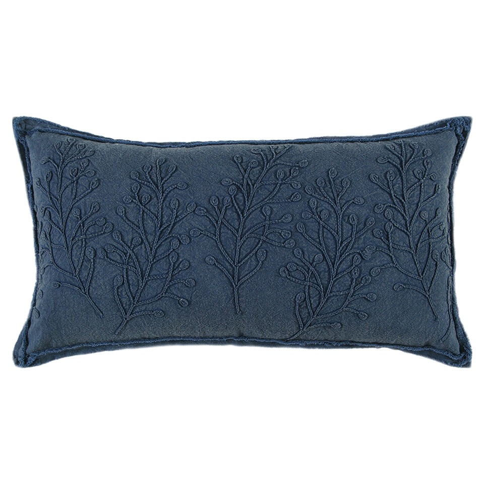 403485 Navy Botanical Pattern Embroidered Lumbar Pillow