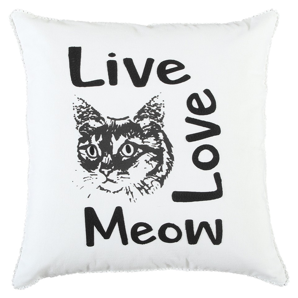 Black & White Live Love Meow Throw Pillow