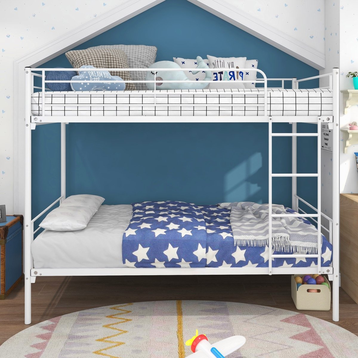 White Heavy Duty Twin Over Full Size Metal Bunk Bed -  Gfancy Fixtures, GF3677608