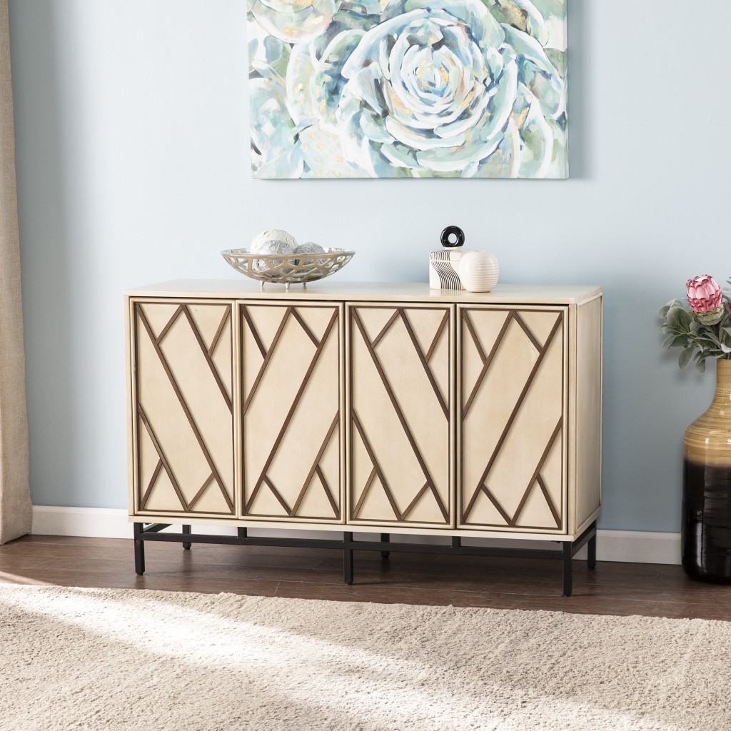 401683 Champagne Deco Buffet Storage Cabinet, Off-white