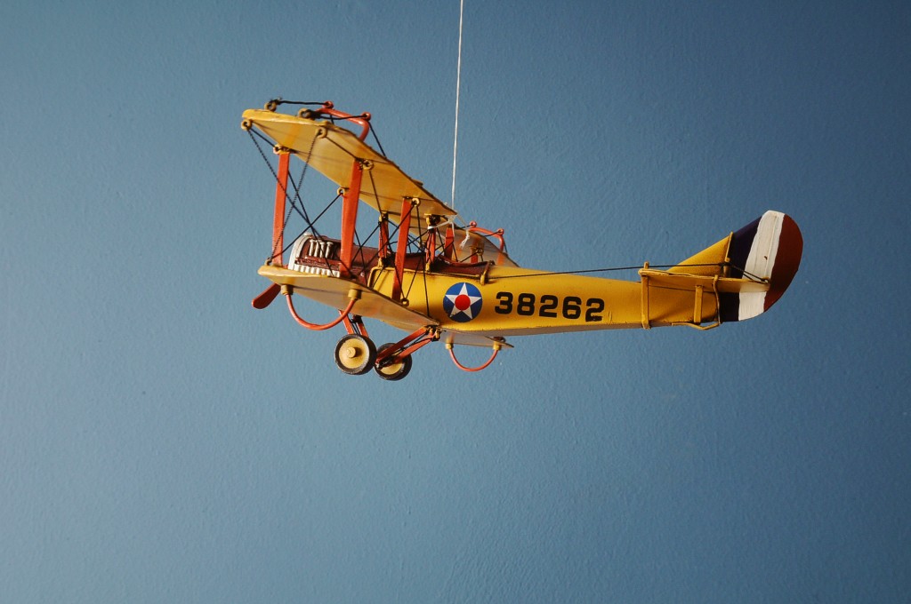 C1918 Yellow Curtiss Biplane Model Sculpture