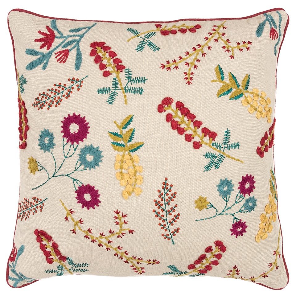 Pink Red Floral Bud Textural Throw Pillow, Multi Color