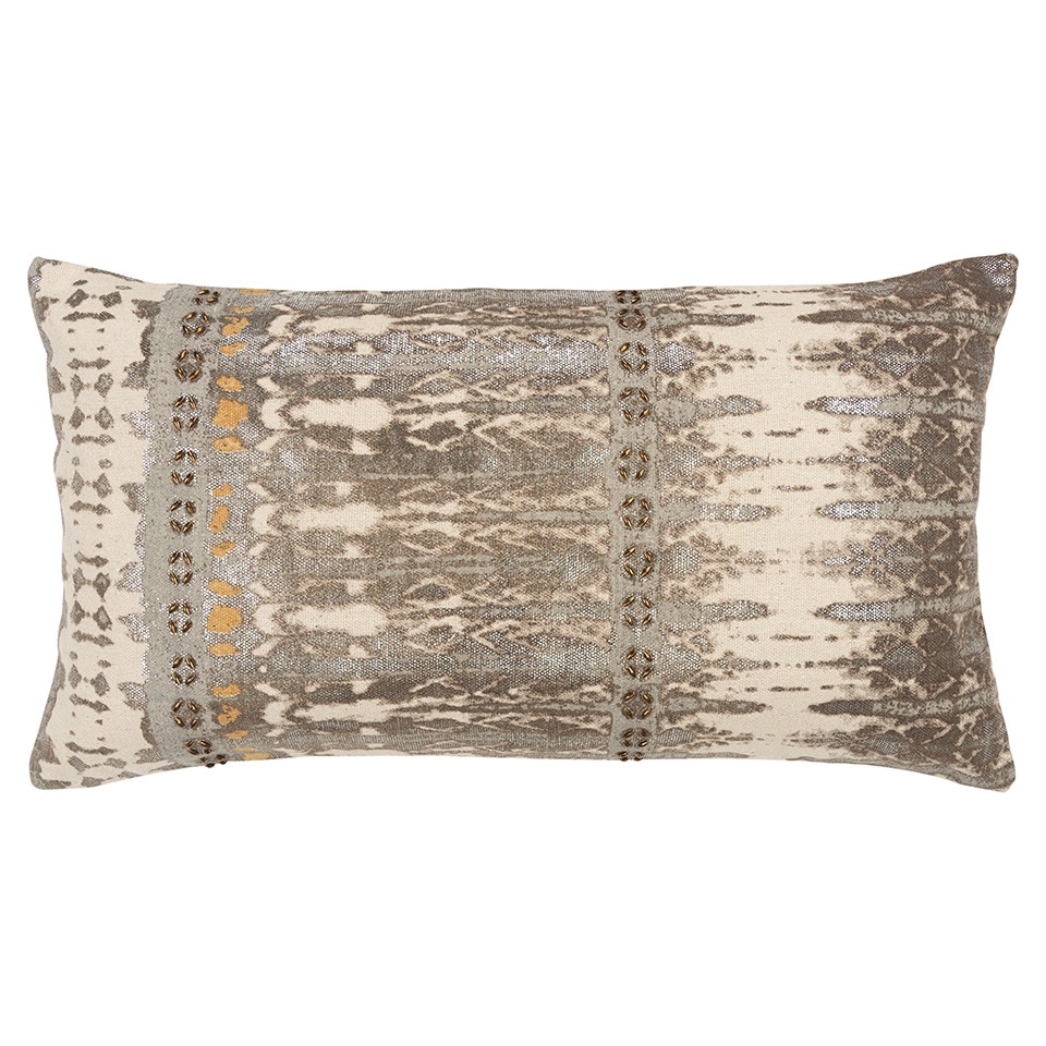 Gray & Beige Tribal Distressed Lumbar Pillow