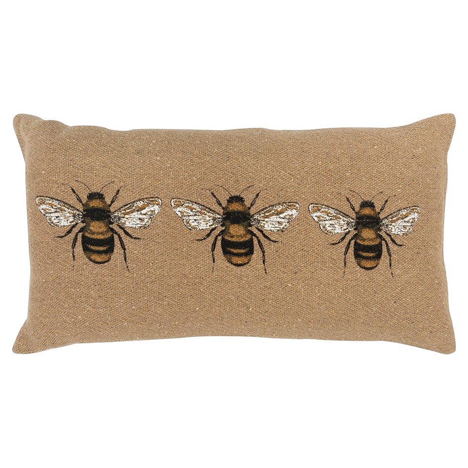 Tan Honeybees Trio Deocrative Lumbar Pillow, Natural