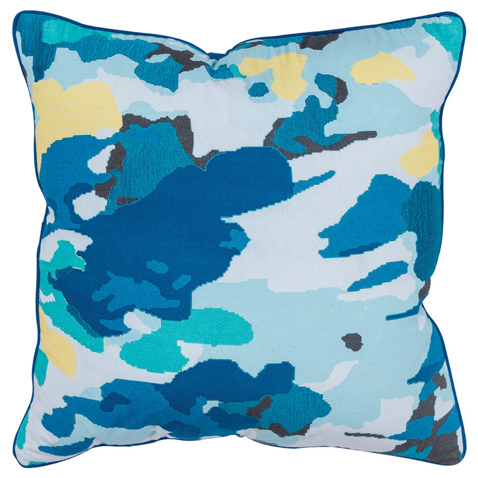 403427 Teal Blue Abstract Impressionistic Throw Pillow, Multi Color