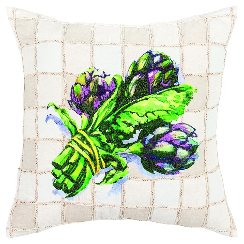 White Green Artichoke Waffled Throw Pillow, Multi Color