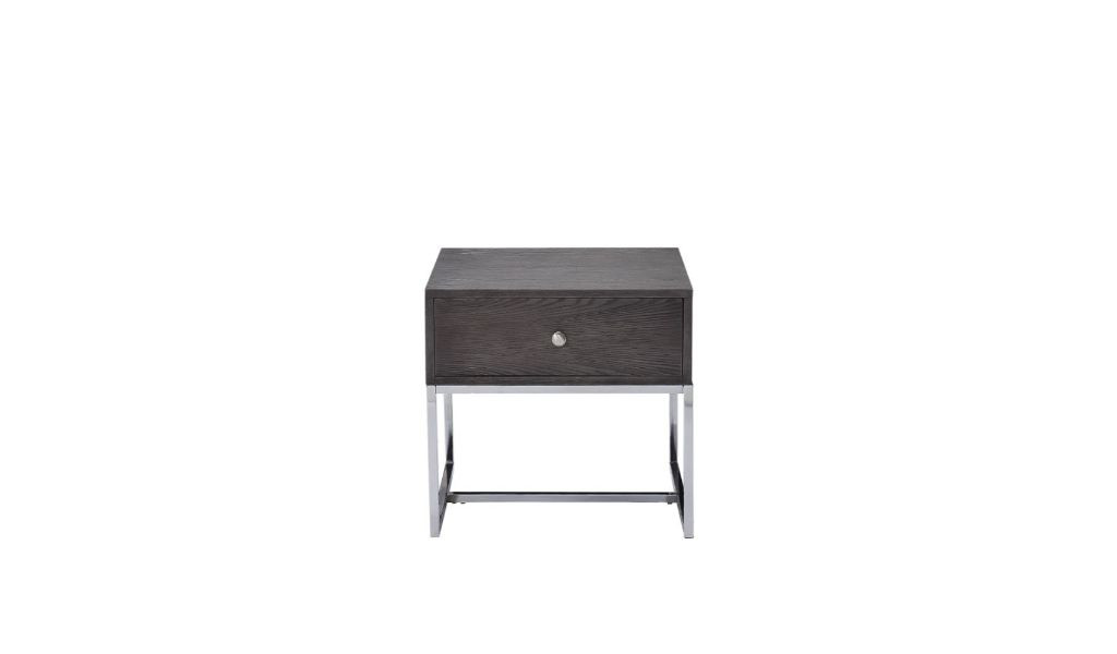 22 in. Oak Manufactured Wood Rectangular End Table with Drawer, Chrome & Gray