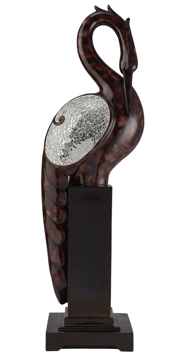 27 in. Polyresin Crane Figurine Sculpture, Marbleized Cherry Brown