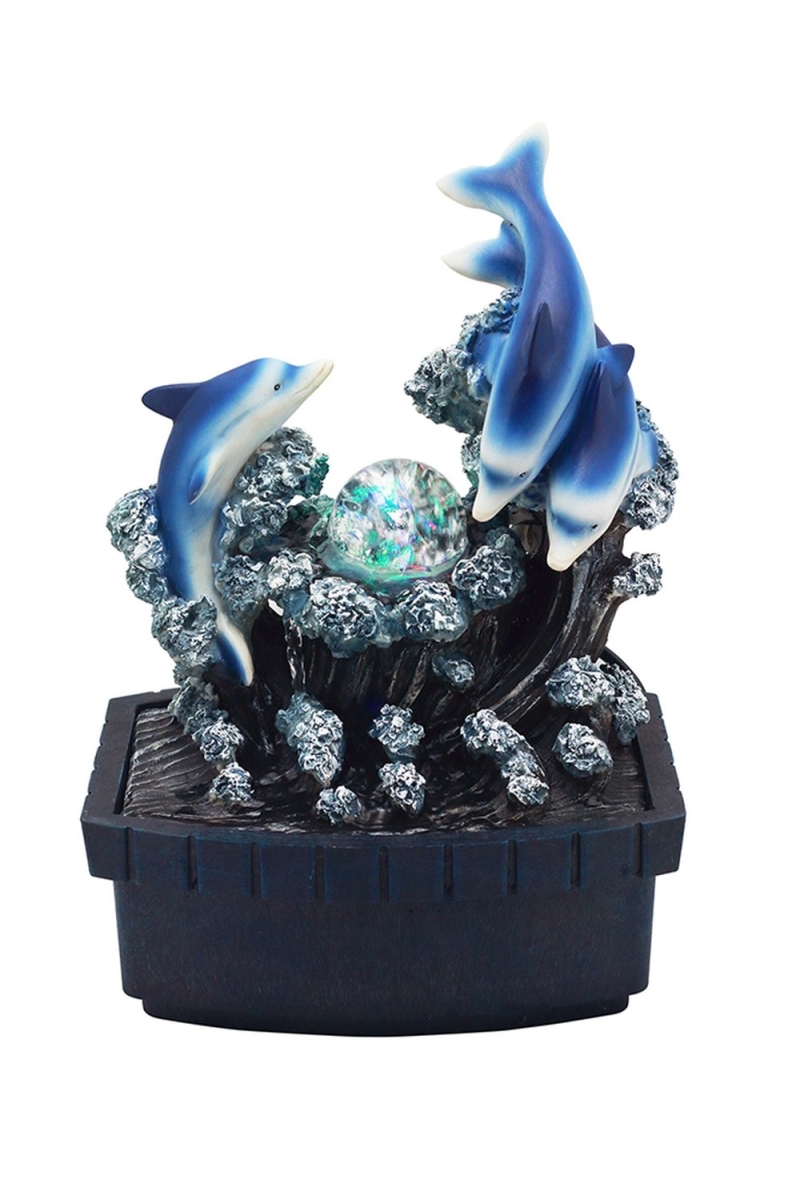 11 in. Polyresin Dolphins Tabletop Fountain, Blue