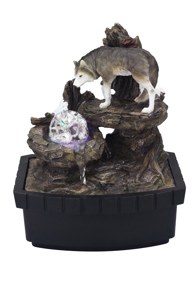 10 in. Polyresin Wolf Tabletop Fountain Sculpture, Black