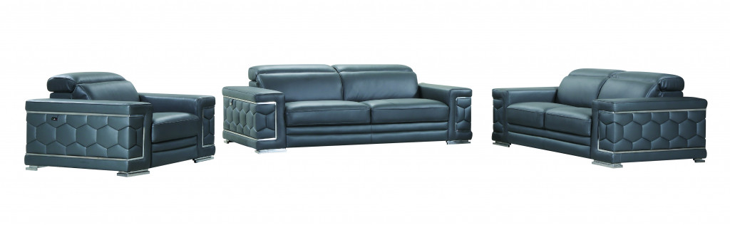 114 in. Sturdy Leather Sofa Set, Dark Grey
