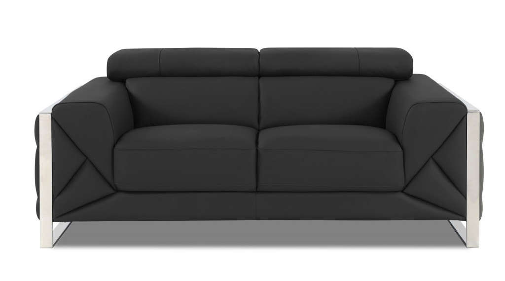 477562 75 in. Italian Leather & Chrome Loveseat, Dark Gray
