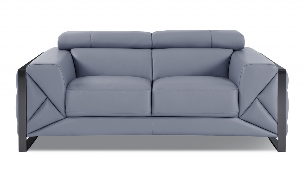 75 in. Tufted Italian Leather Loveseat, Light Blue