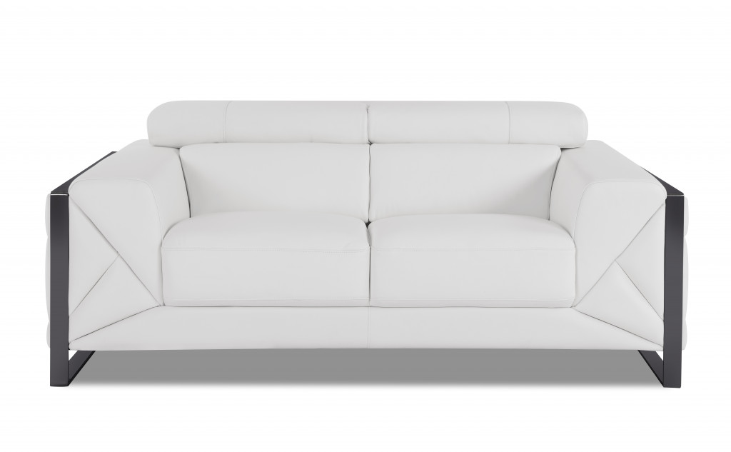 75 in. Italian Leather & Chrome Loveseat, White
