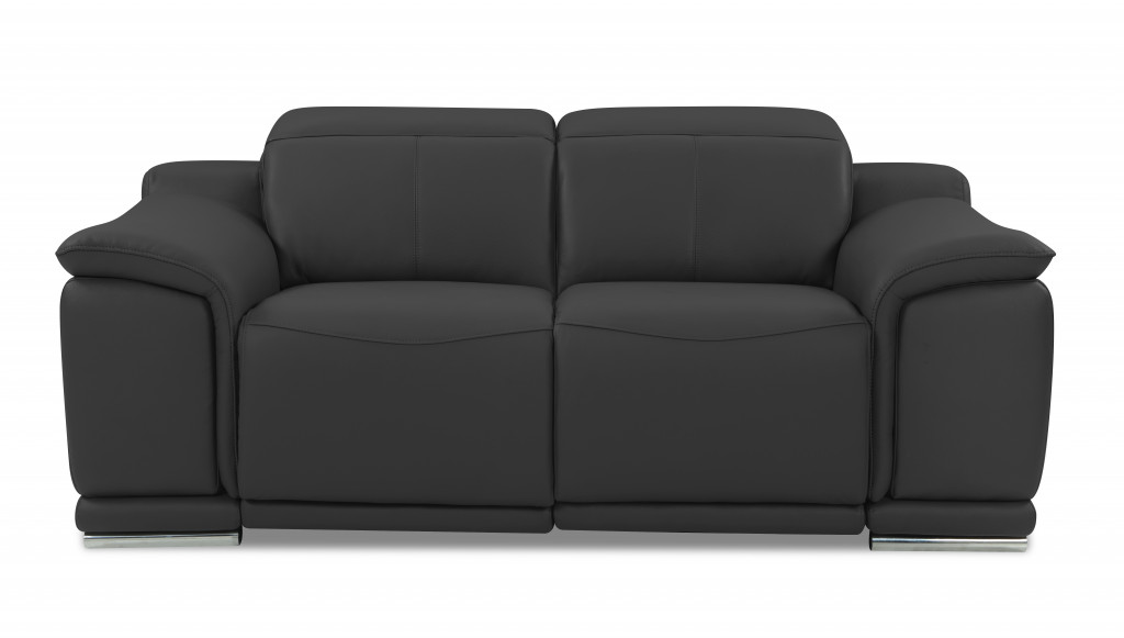 477569 72 in. Italian Leather Reclining Loveseat with Storage, Dark Gray
