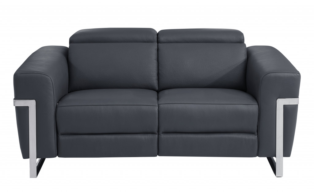 482200 65 in. Italian Leather Reclining Loveseat, Dark Gray