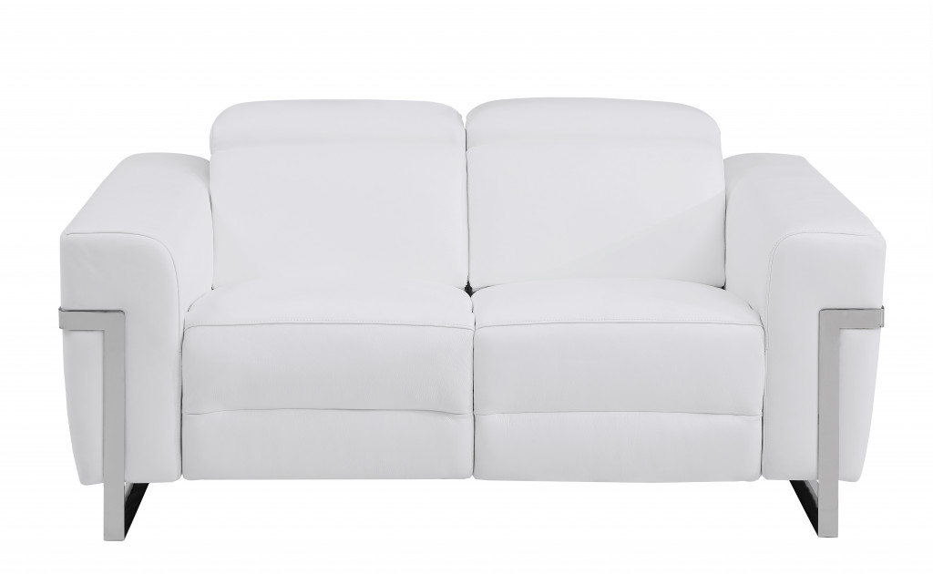 65 in. Italian Leather Reclining Loveseat, White
