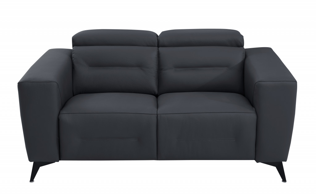 482203 65 in. Italian Leather Reclining Loveseat, Dark Gray & Chrome