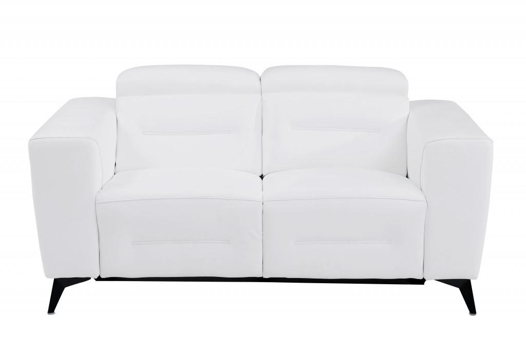 65 in. Italian Leather Reclining Loveseat, White & Chrome