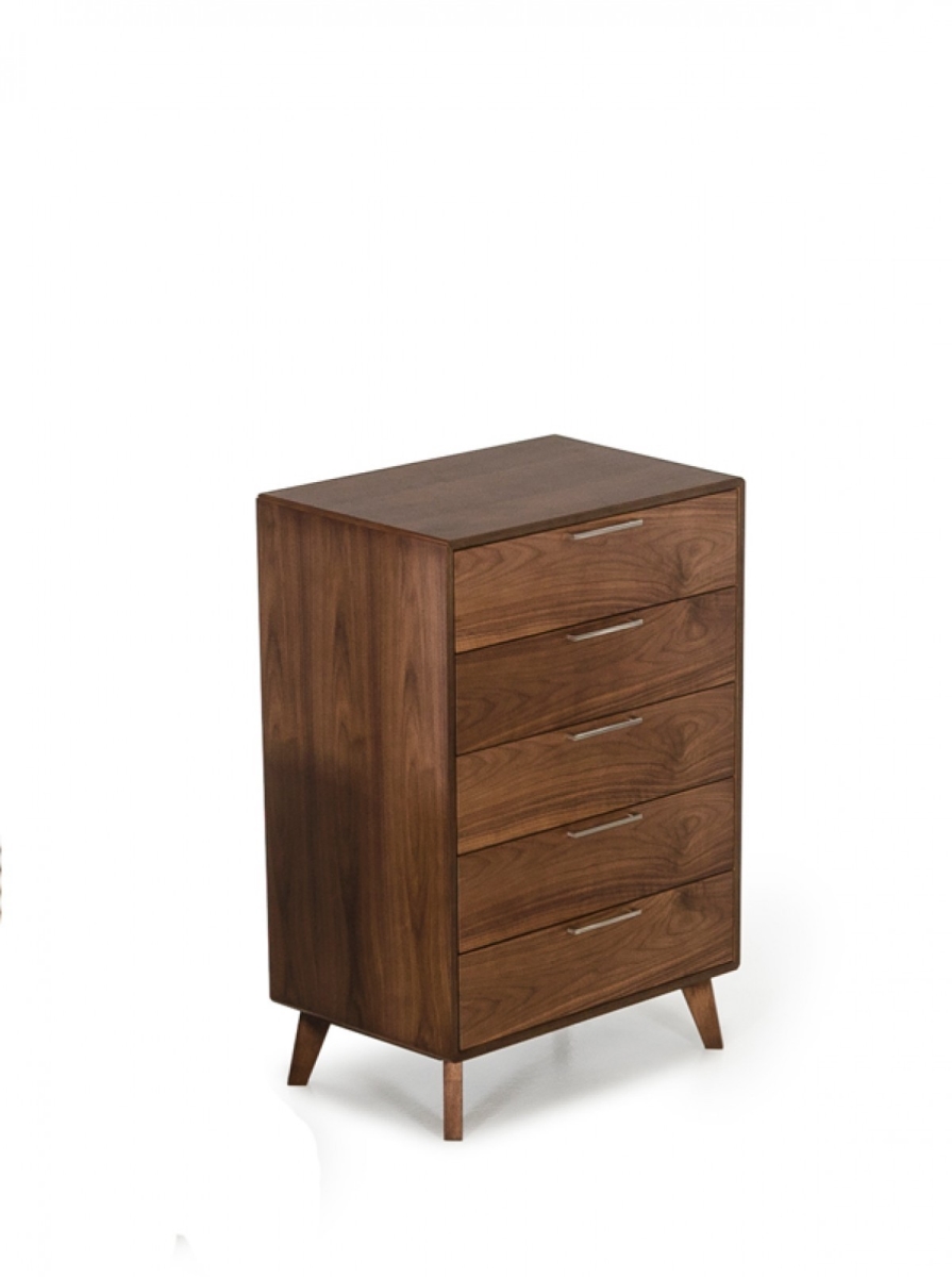 473064 30 in. Solid Wood Five Drawer Standard Chest, Walnut