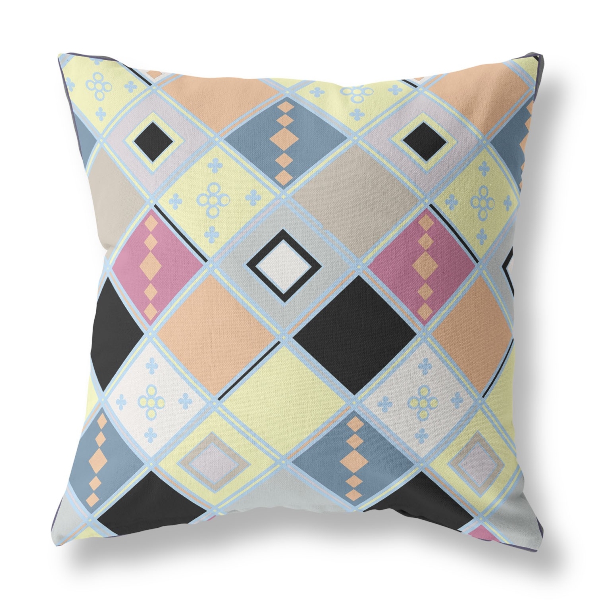 26 x 26 in. Broad Cloth Floral Throw Pillow, Yellow & Pink
