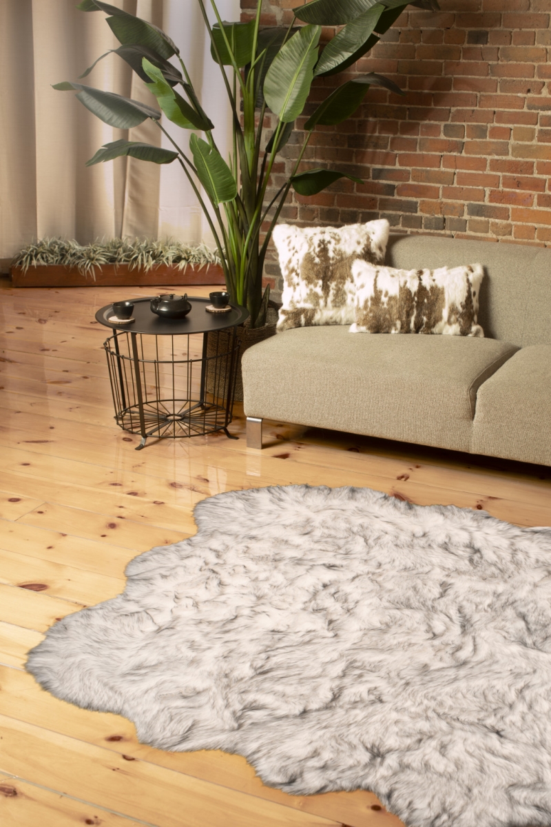 Ombre Faux Sheepskin Area Rug - Grey - 5 x 6 ft. - Non-Skid Design