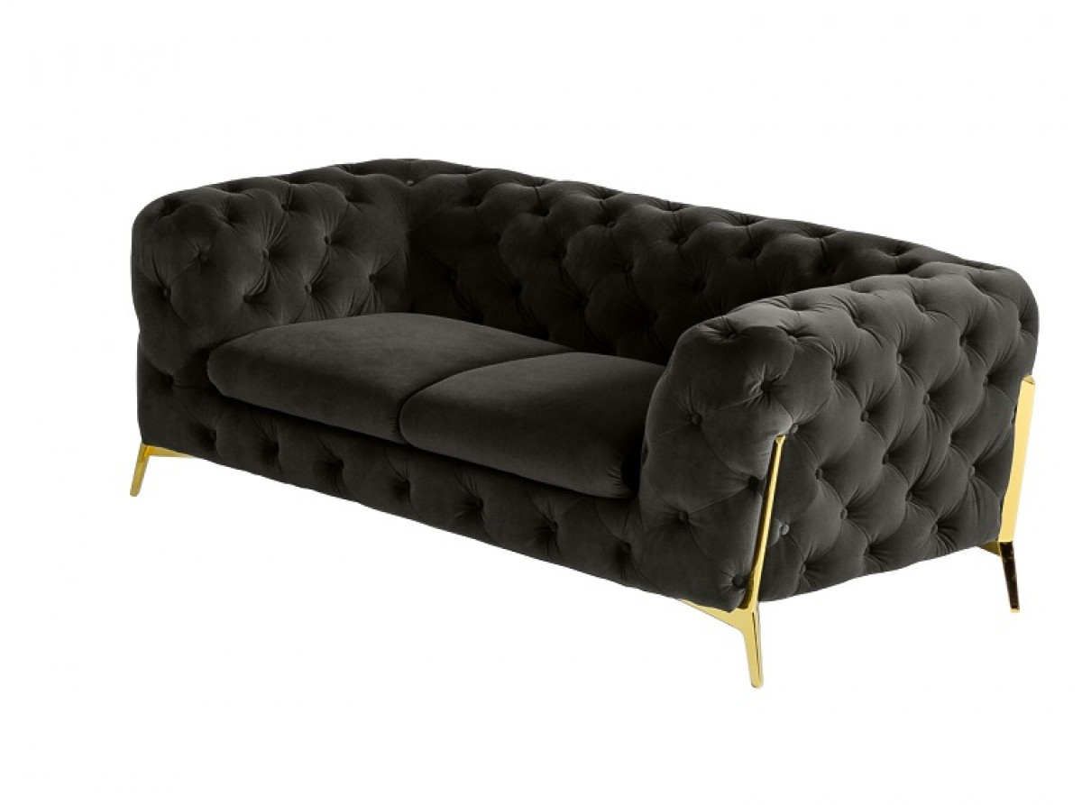 489281 74 in. Velour Chesterfield Love Seat, Dark Grey & Gold