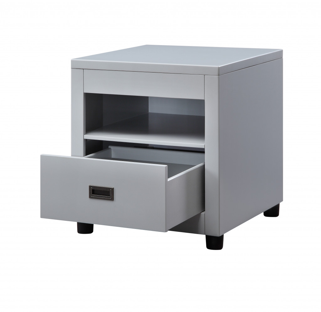24 in. Square End Table with Drawer & Shelf, Dove Gray