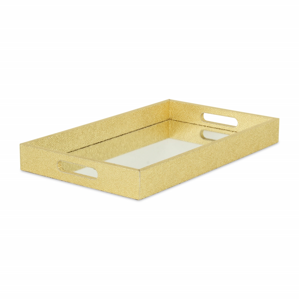 16 in. Rectangular Wood Handmade Tray with Handles, Gold