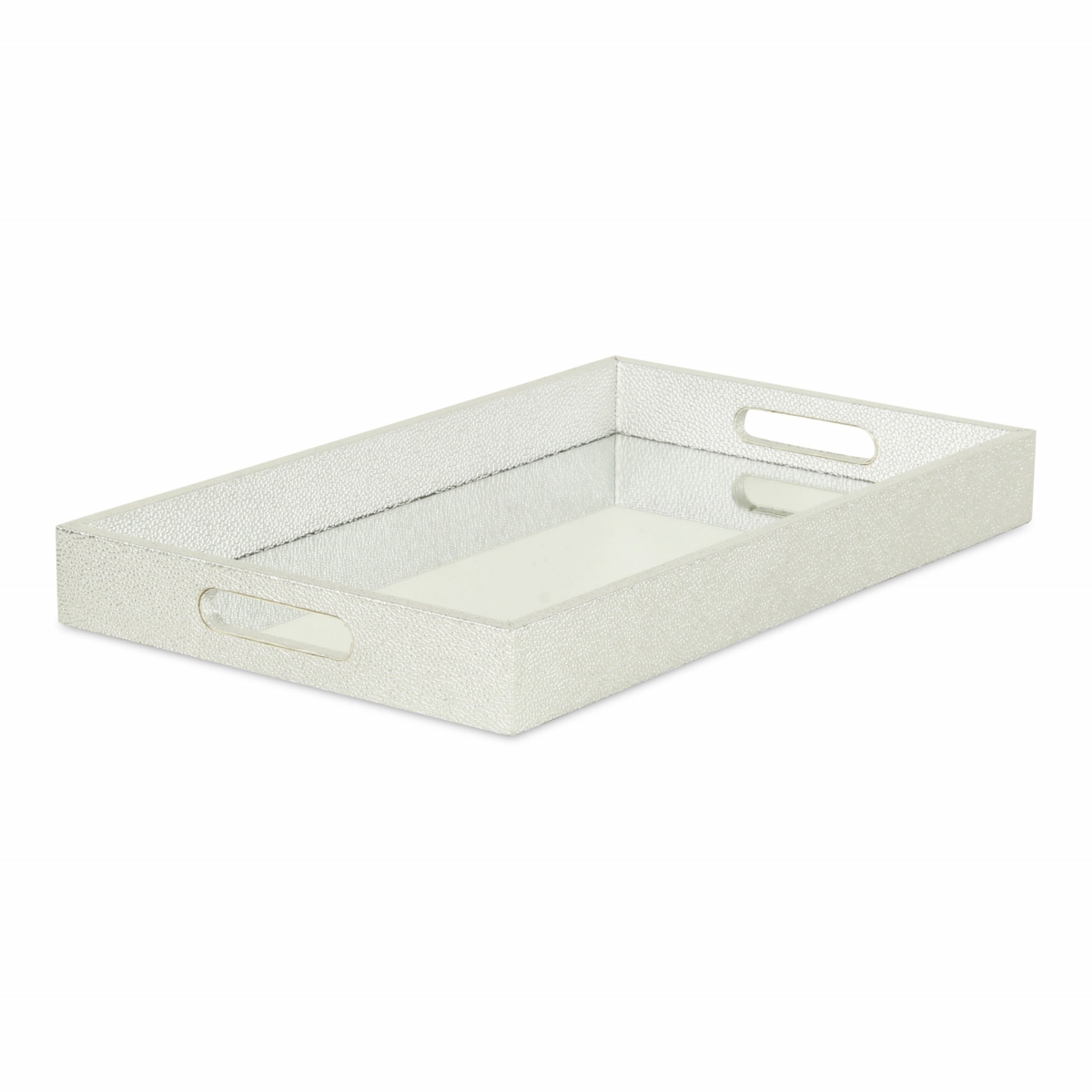 483293 16 in. Rectangular Wood Handmade Tray with Handles, Silver