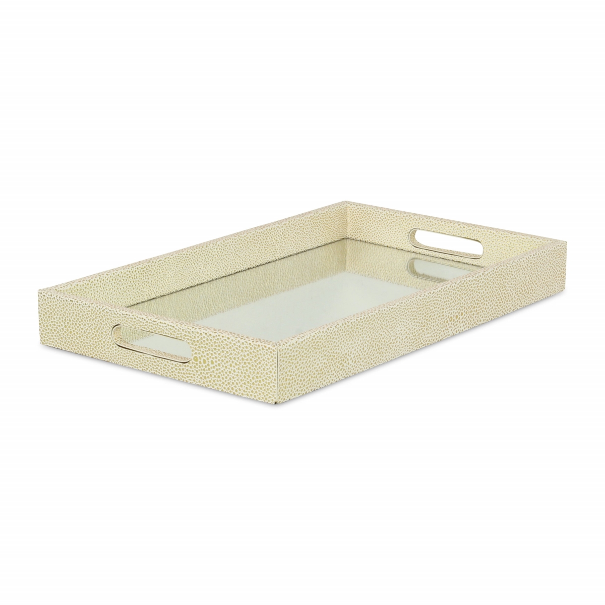 16 in. Rectangular Wood Handmade Tray with Handles, White & Gold