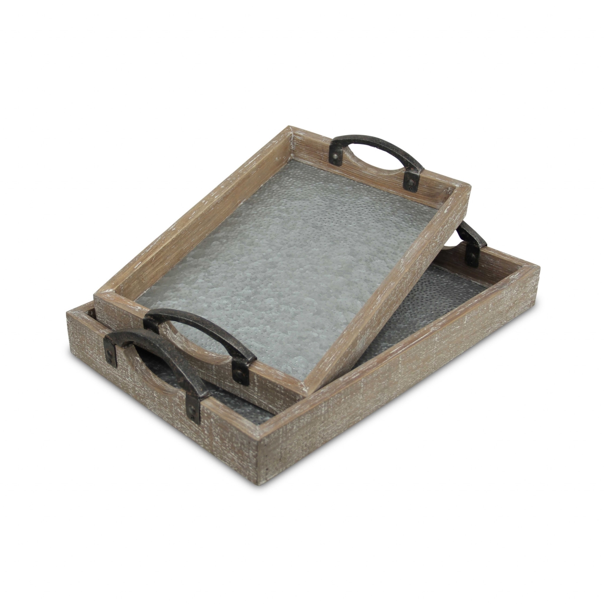 Picture of HomeRoots 483302 19 in. Rectangular Metal Handmade Tray with Handles, Gray