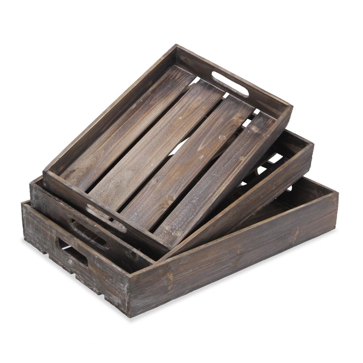 483316 19 in. Rectangular Wood Handmade Tray with Handles, Brown