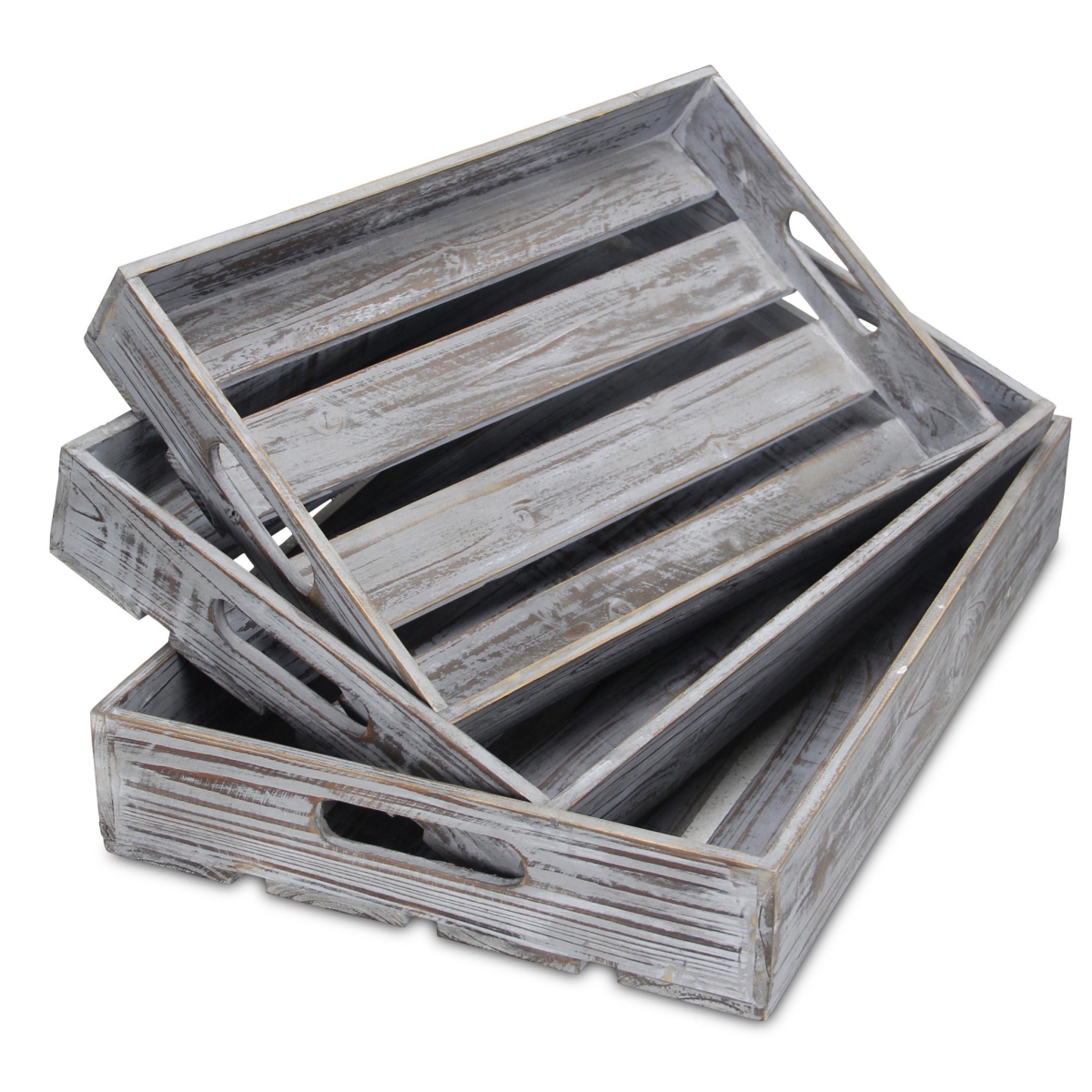 19 in. Rectangular Wood Handmade Tray with Handles, Gray