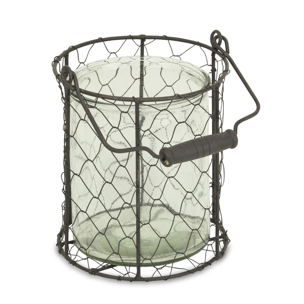 6 in. Brown & Clear Wire Basket & Glass Jar