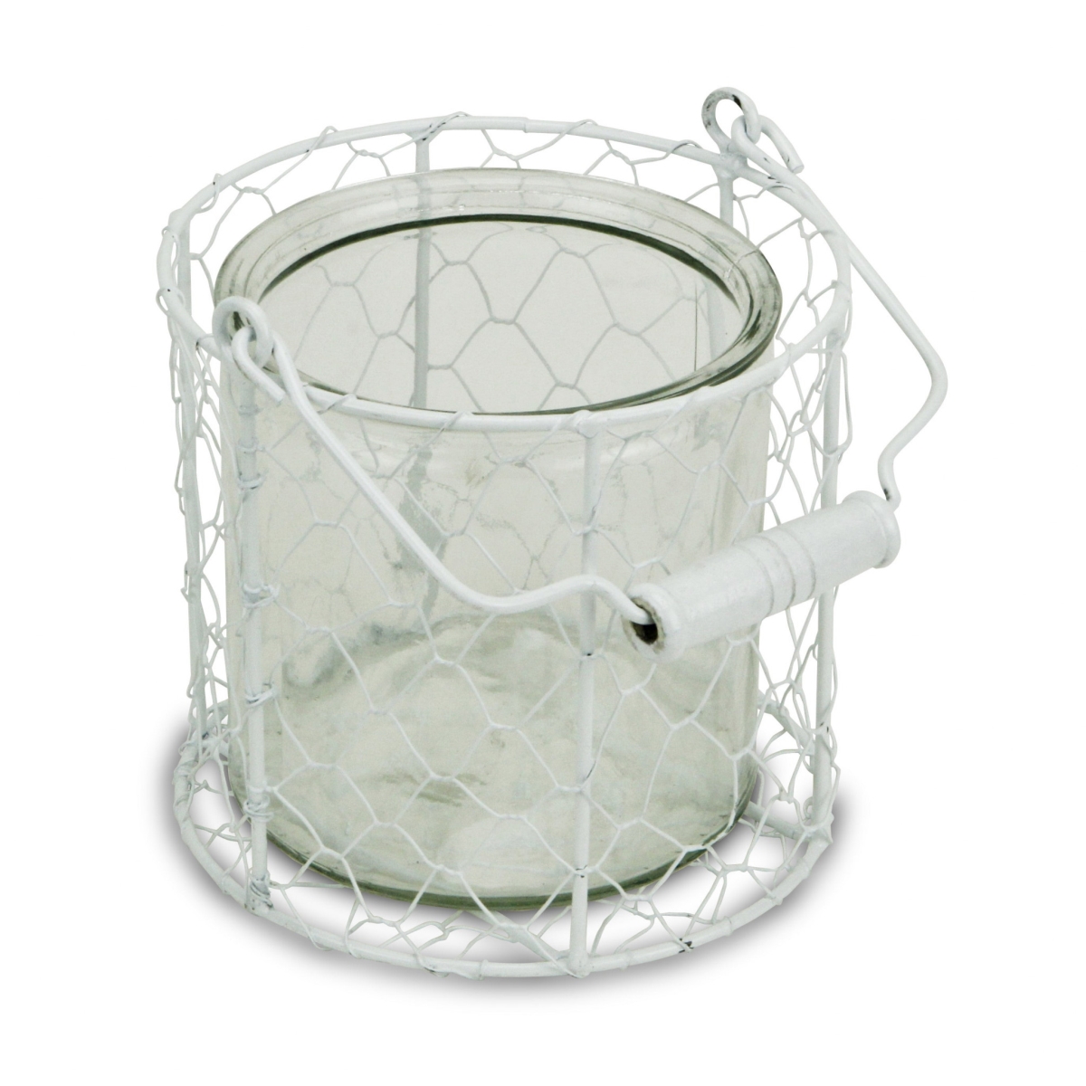 5.25 in. Wire Basket & Glass Jar, White & Clear