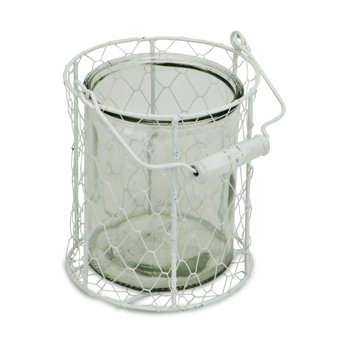 6 in. White & Clear Wire Basket & Glass Jar