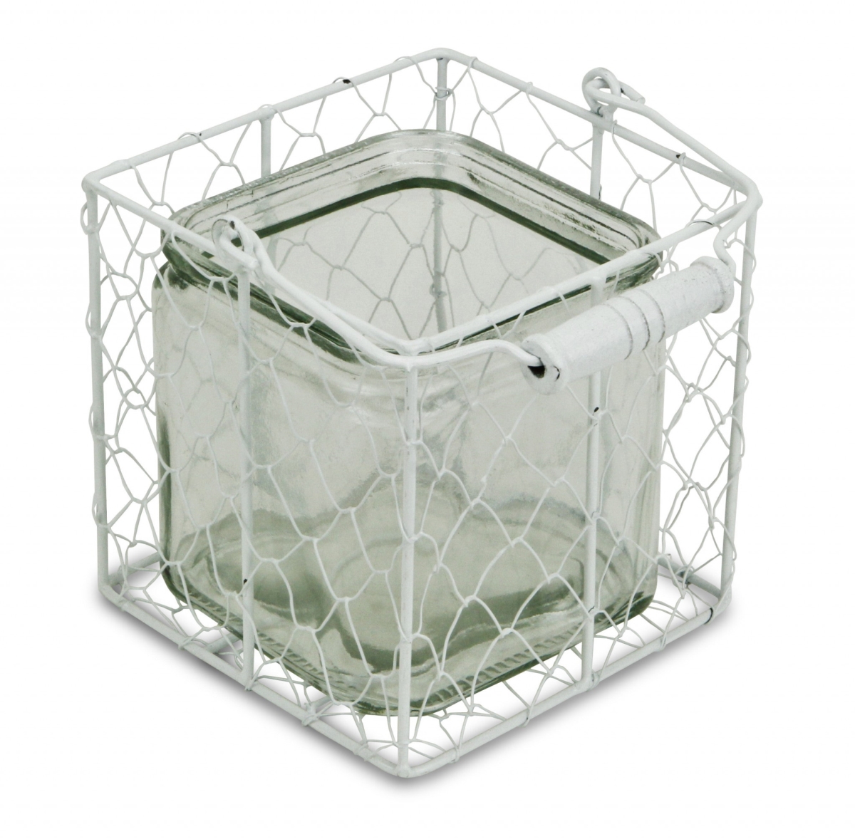 5.5 in. Clear Wire Basket Glass Jar, White