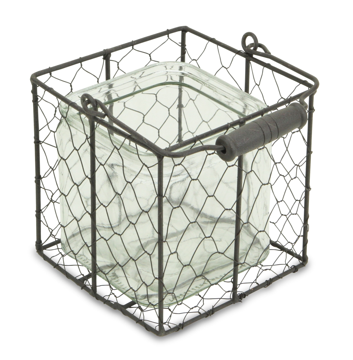 5.5 in. Brown & Clear Square Wire Basket & Glass Jar