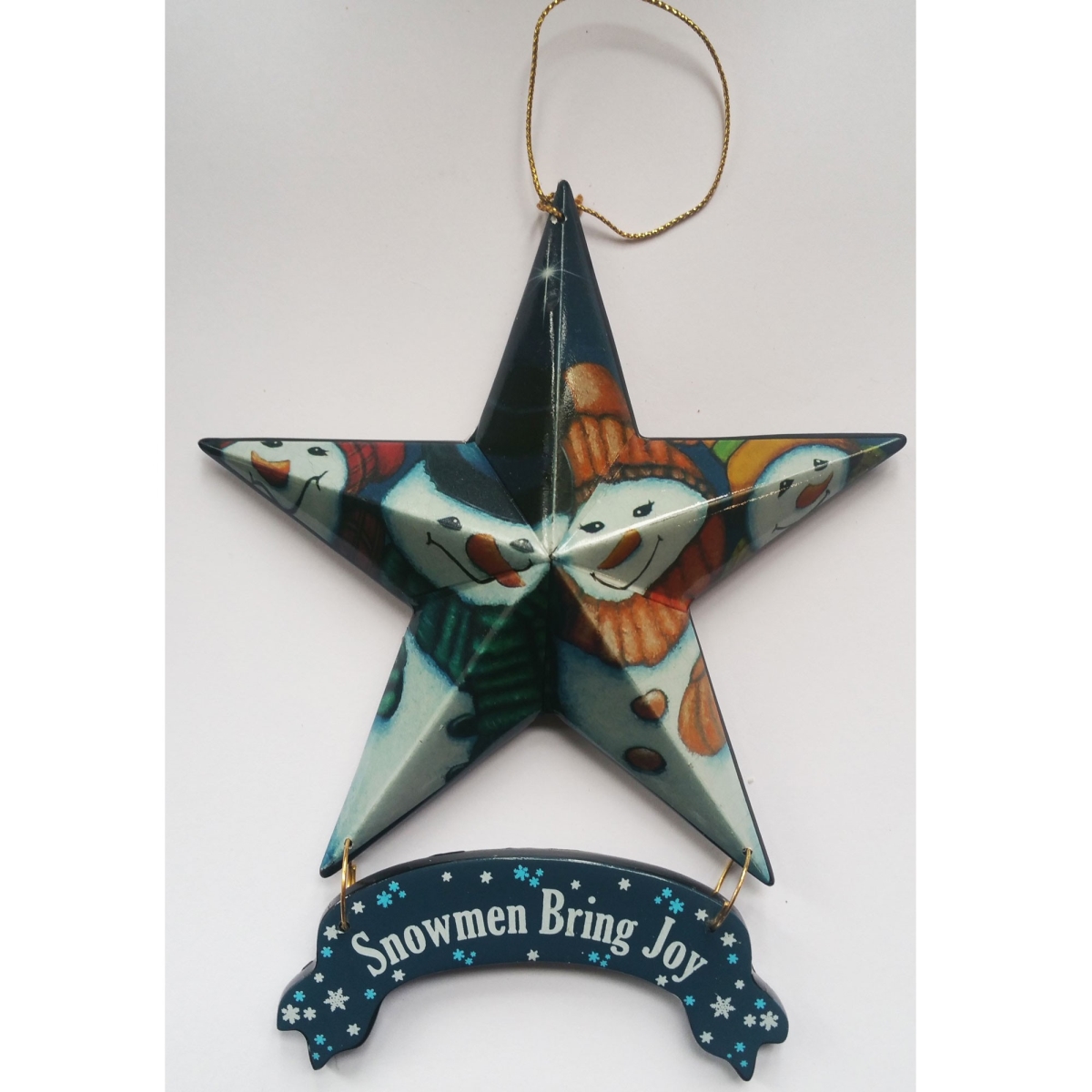 Picture of HomeRoots 415576 Star Shaped Snowmen Joy Christmas Ornaments&#44; Navy Blue & White - Set of 6