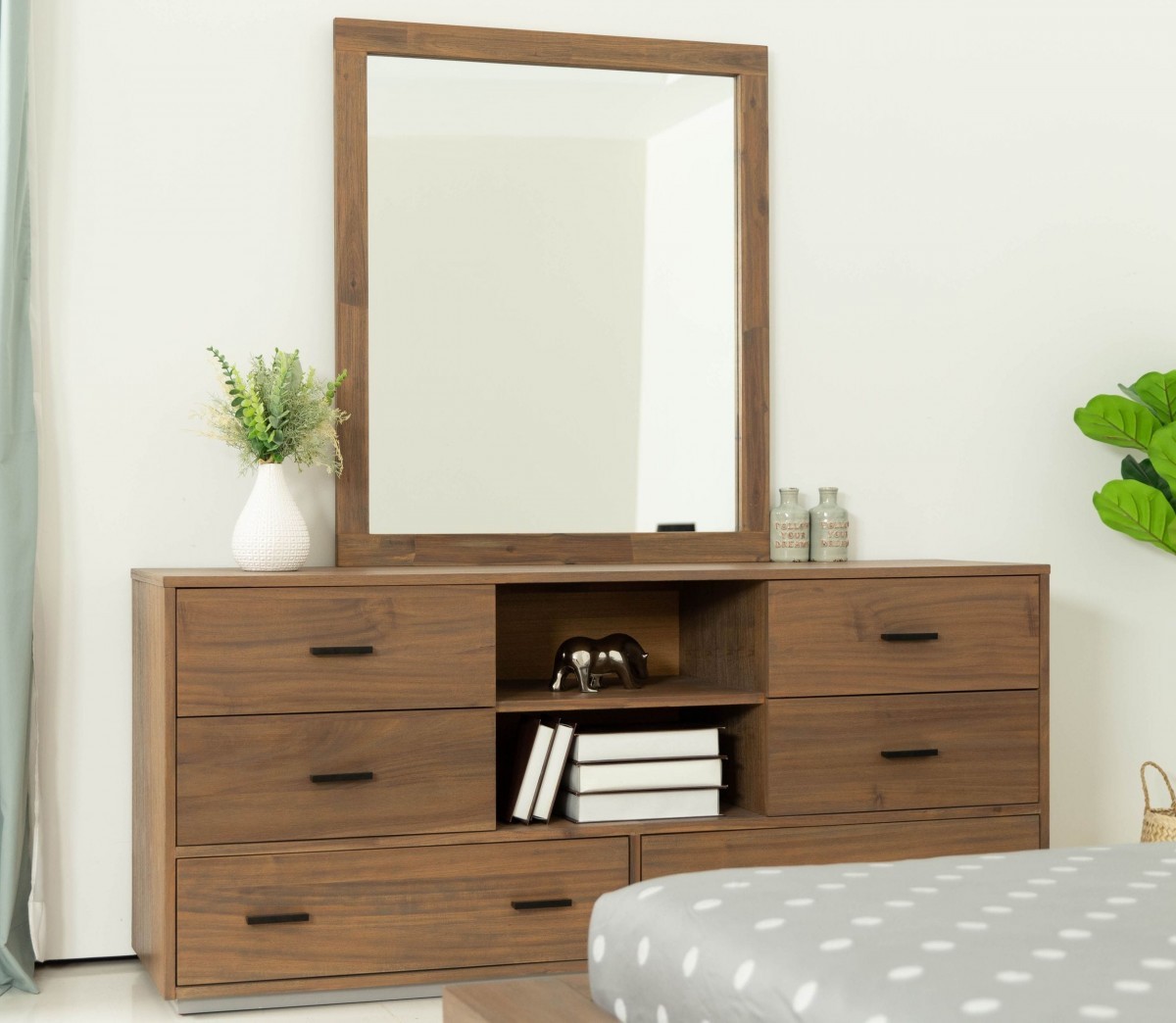 63 in. Six Drawer Combo Dresser, Walnut