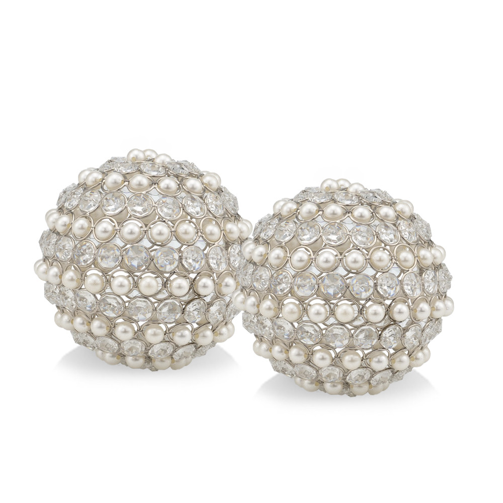 4 in. Faux Crystal Decorative Orbs, Silver & Clear - Set of 2