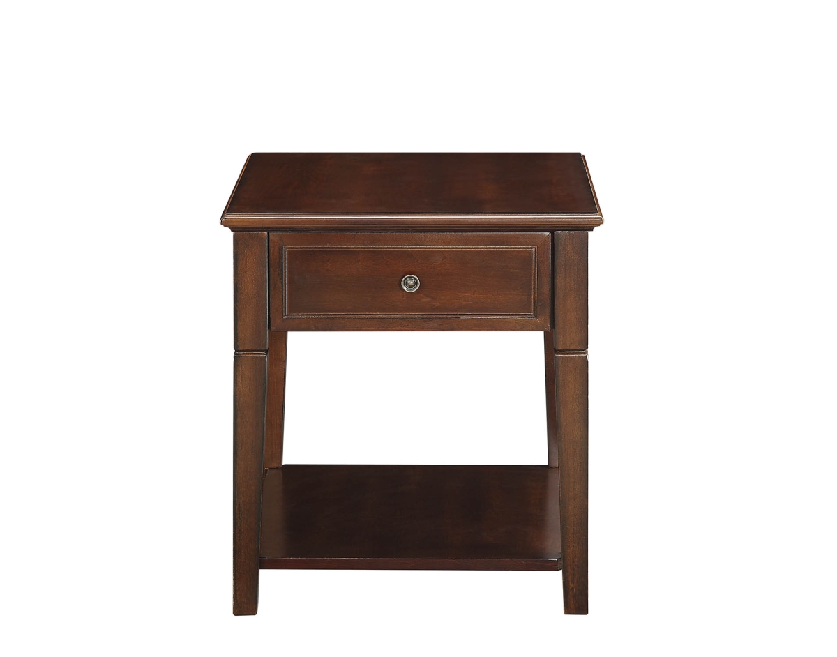 486346 24 in. Manufactured Wood Rectangular End Table with Drawer & Shelf, Walnut