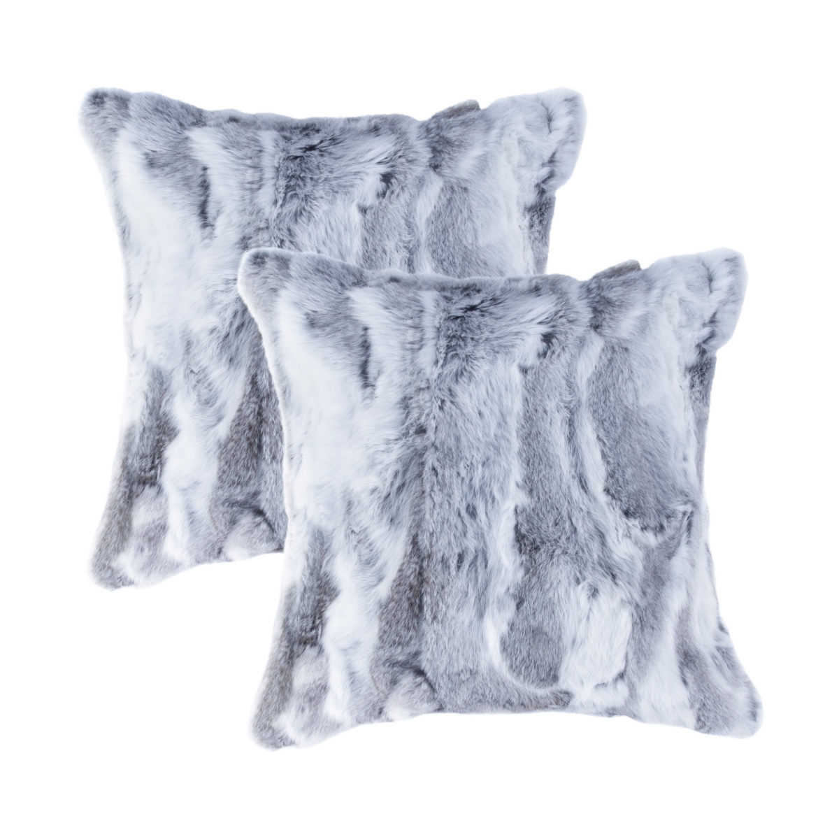 473928 18 in. Rabbit Natural Fur Throw Pillows, Grey - Set of 2