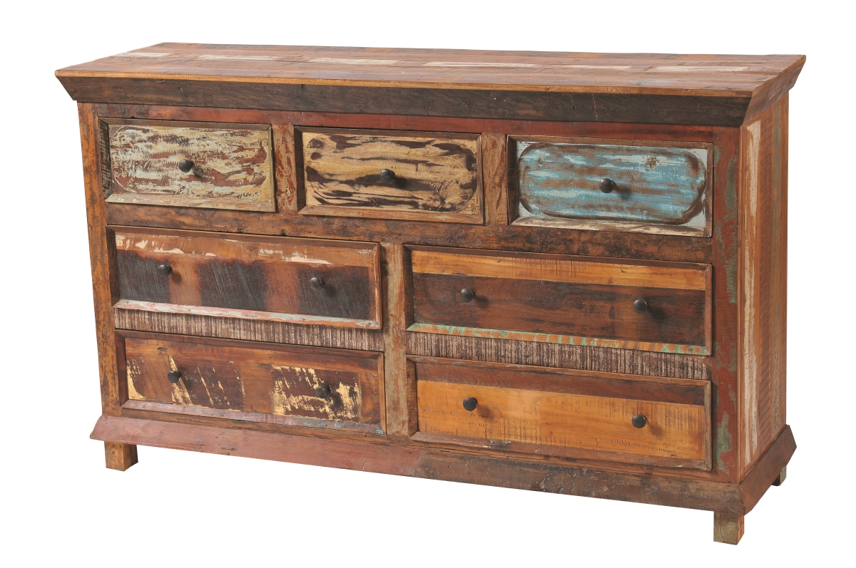60 in. Solid Wood Seven Drawer Triple Dresser, Brown