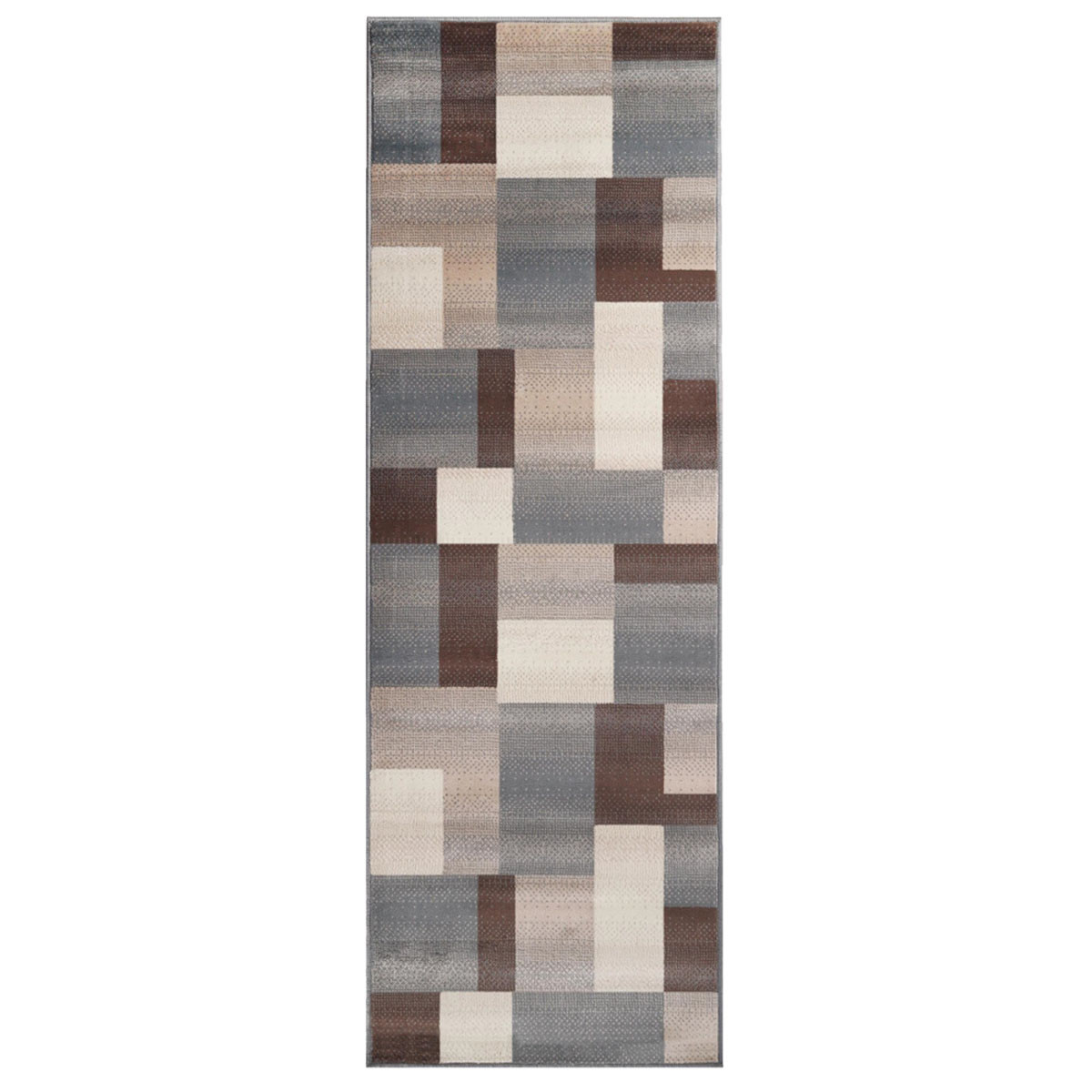 486834 8 ft. Patchwork Power Loom Stain Resistant Runner Rug, Grey