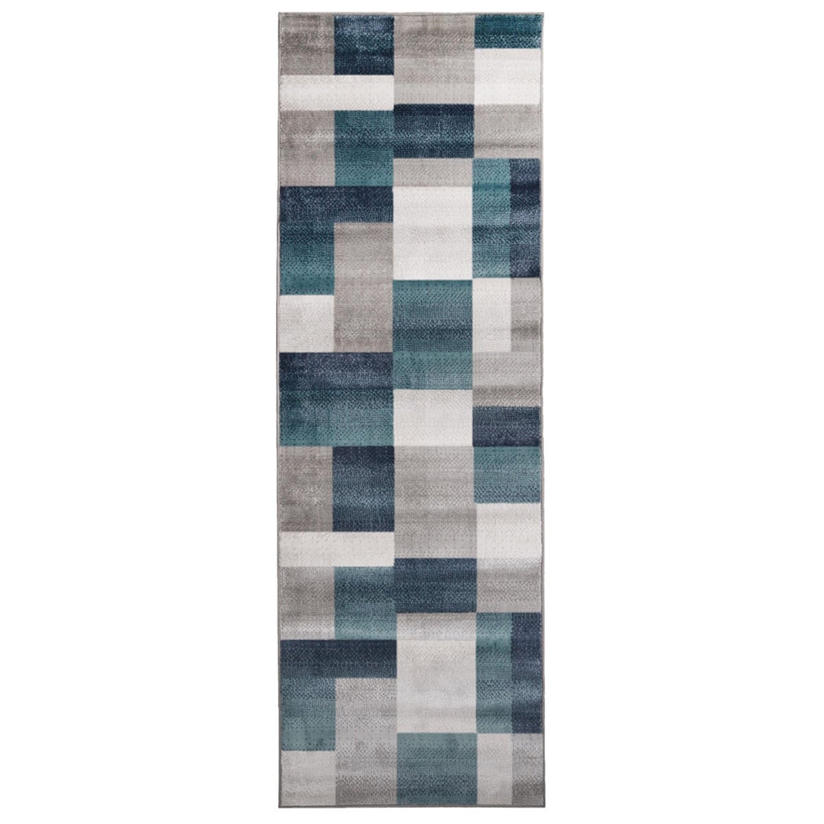 8 ft. Teal & Gray Patchwork Power Loom Stain Resistant Runner Rug