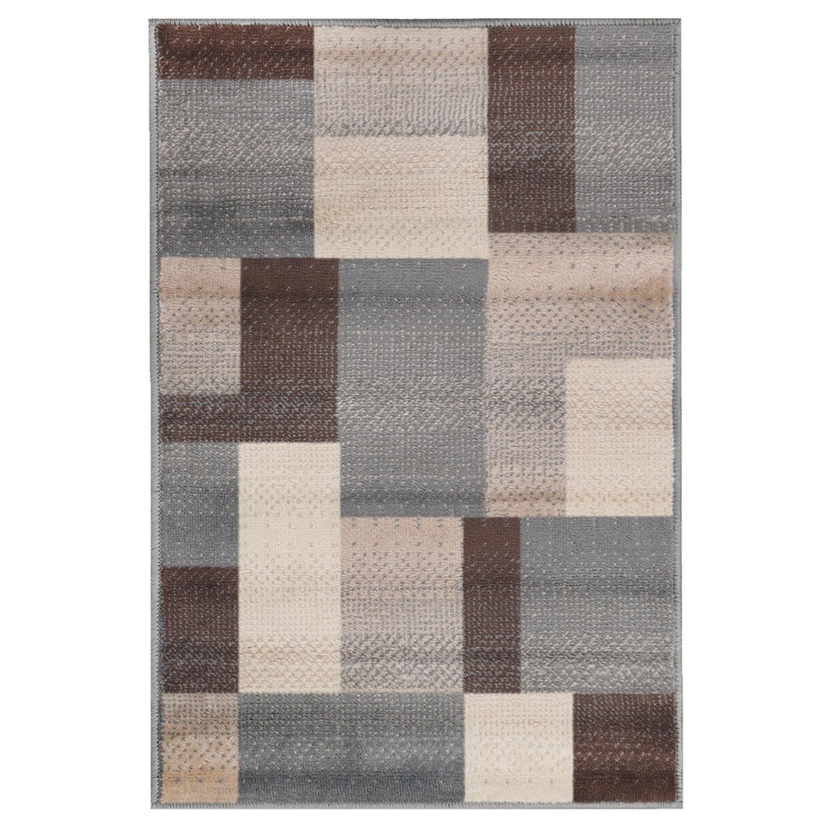 486843 4 x 6 ft. Patchwork Power Loom Stain Resistant Rectangle Area Rug, Grey