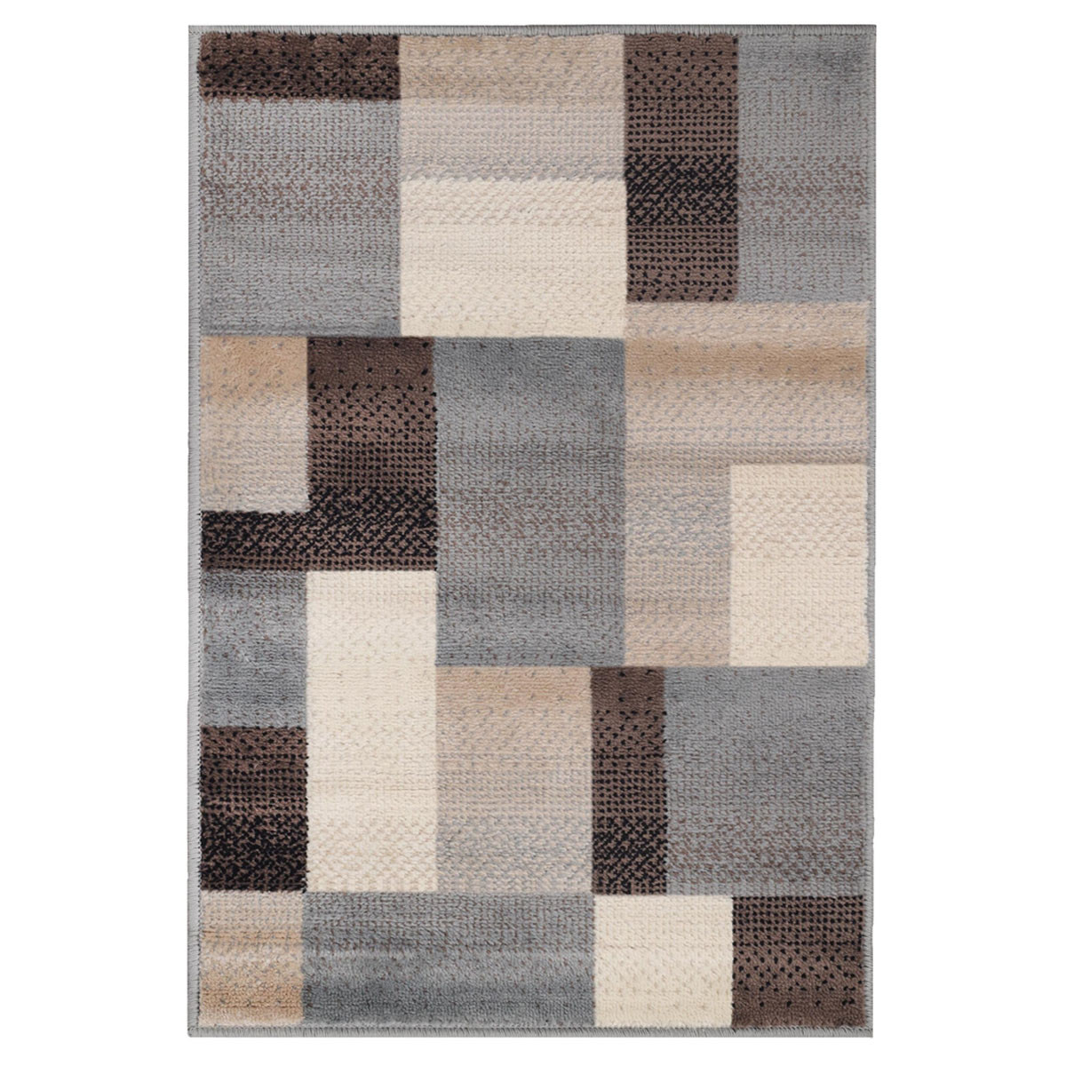 Patchwork Power Loom Stain Resistant Rectangle Area Rug - Grey & Brown - 4' x 6'