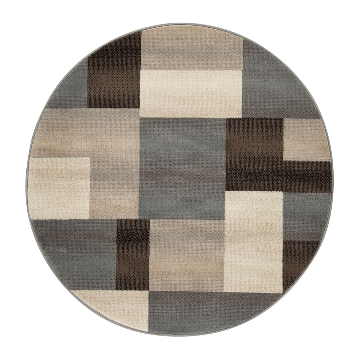 486847 5 ft. Patchwork Power Loom Stain Resistant Round Area Rug, Grey & Brown